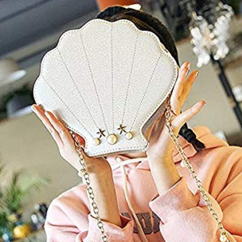 NOVELTY SEASHELL CUSTOM PEARLS HANDBAG CROSSBODY BAG WHITE